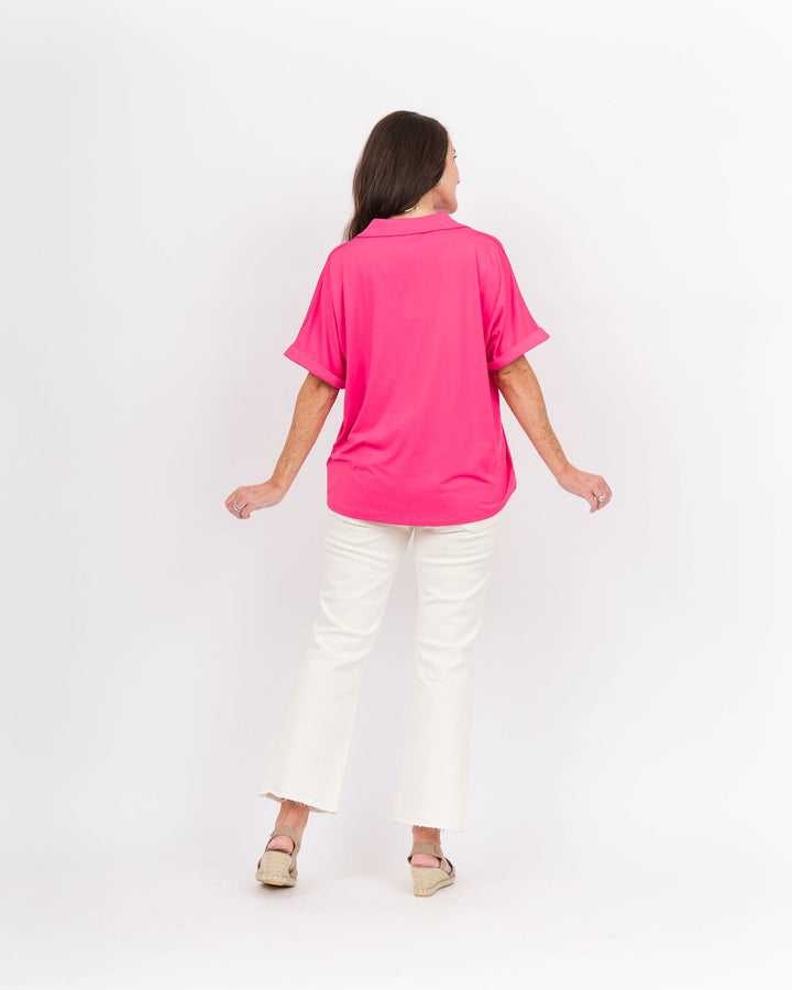 The Cara Collared Top Hot Pink