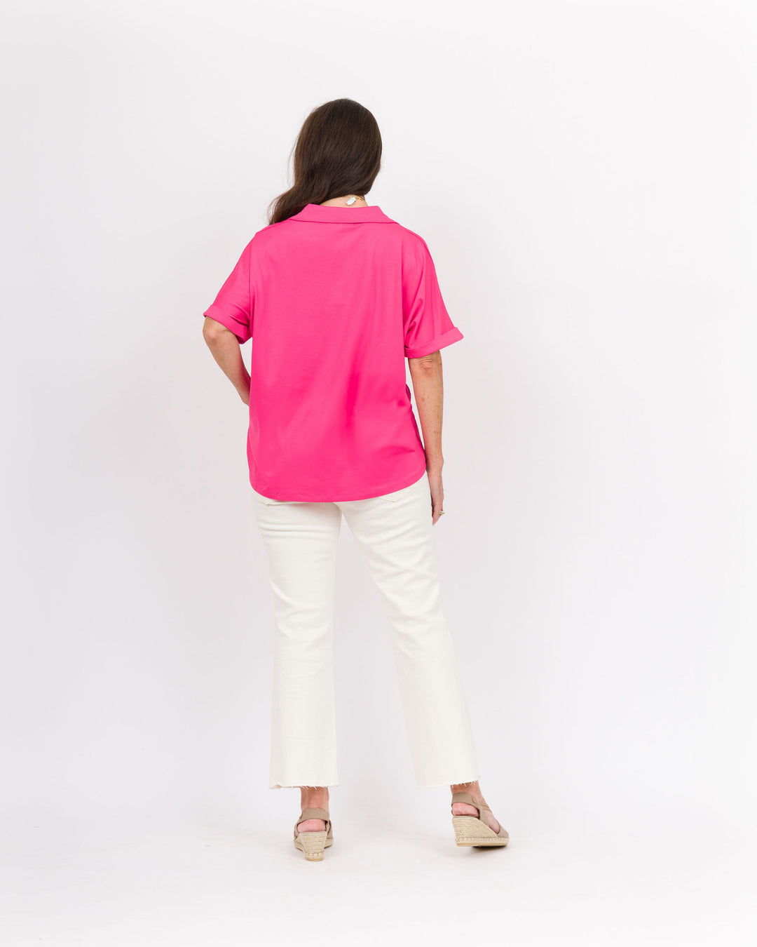 Emma + Grace The Cara Collared Top Hot Pink