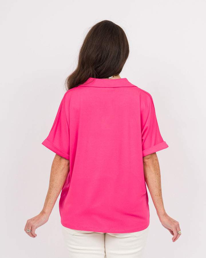 The Cara Collared Top Hot Pink