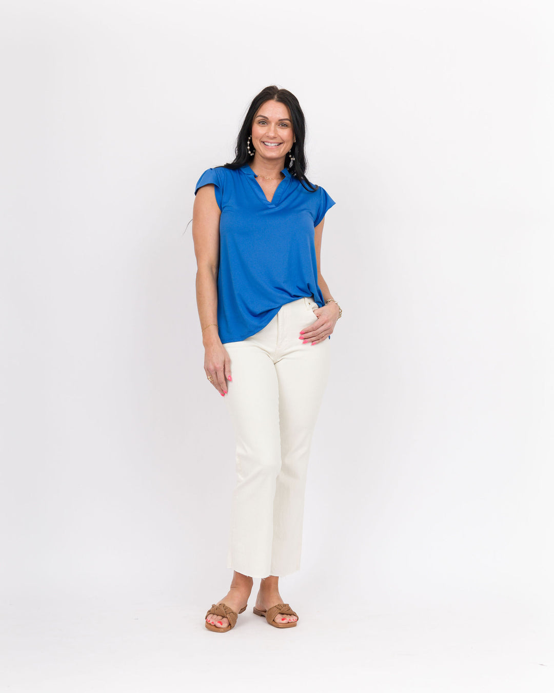 The Nicole V-Neck Top-Blue