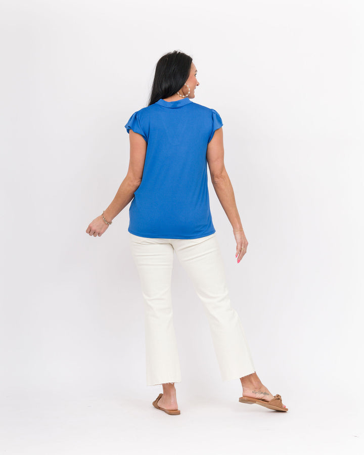 The Nicole V-Neck Top-Blue