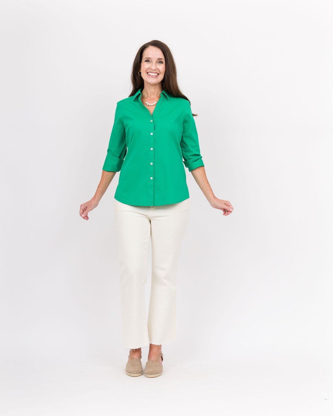 Foxcroft Taylor 3/4 Sleeve Mary Kelly Green  Non-Iron Shirt