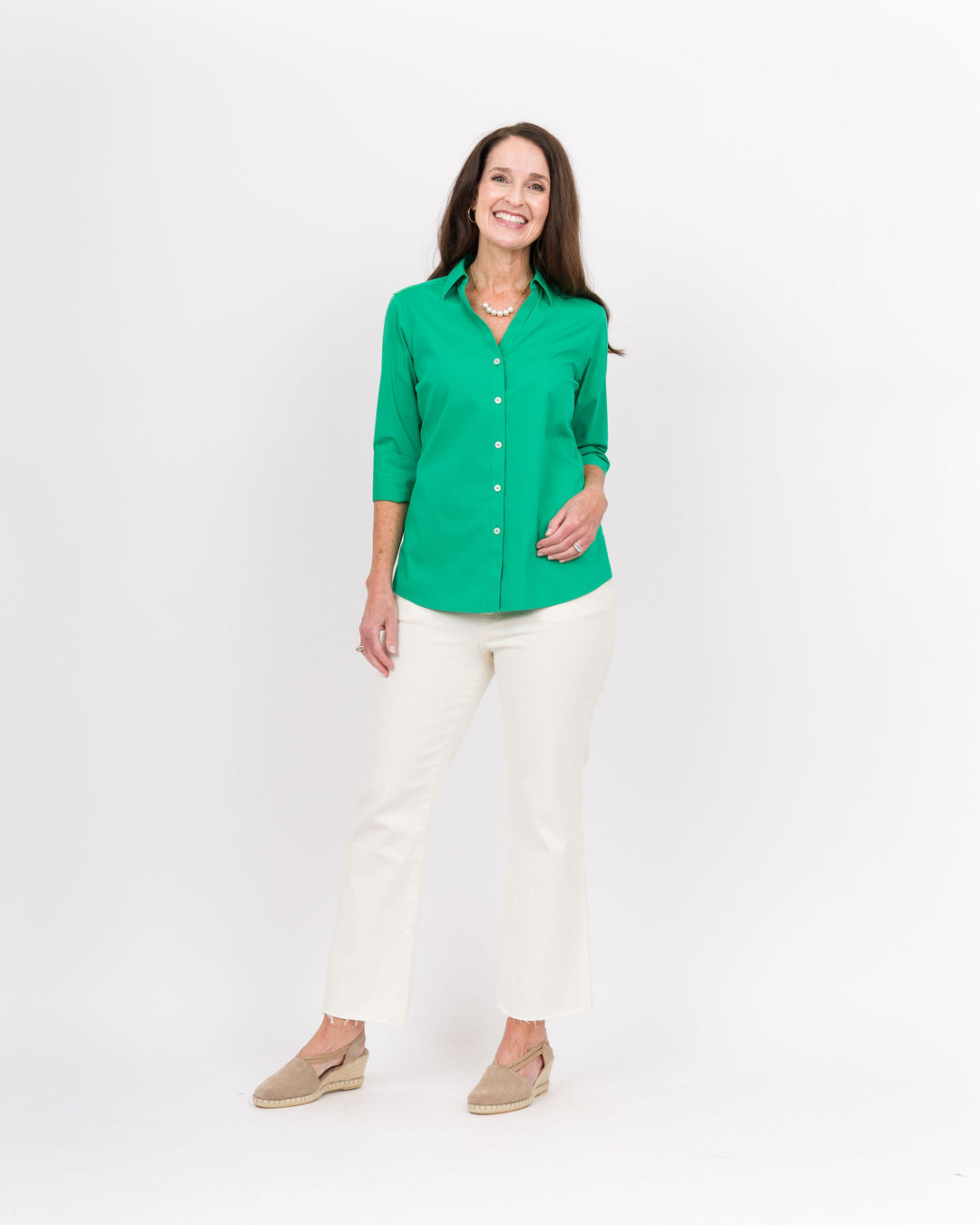 Foxcroft Taylor 3/4 Sleeve Mary Kelly Green  Non-Iron Shirt