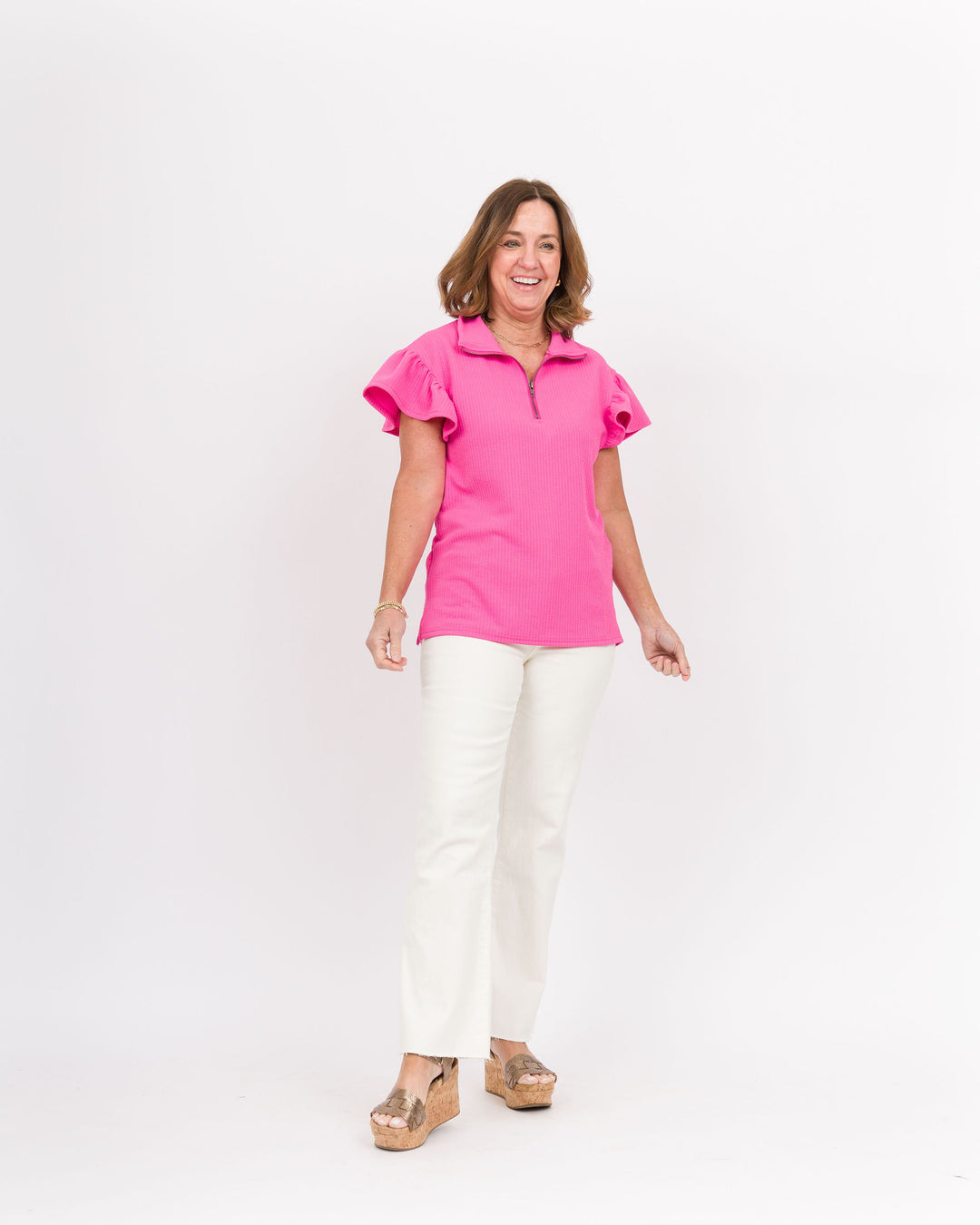 Sally Quarter Zip Top Hot Pink