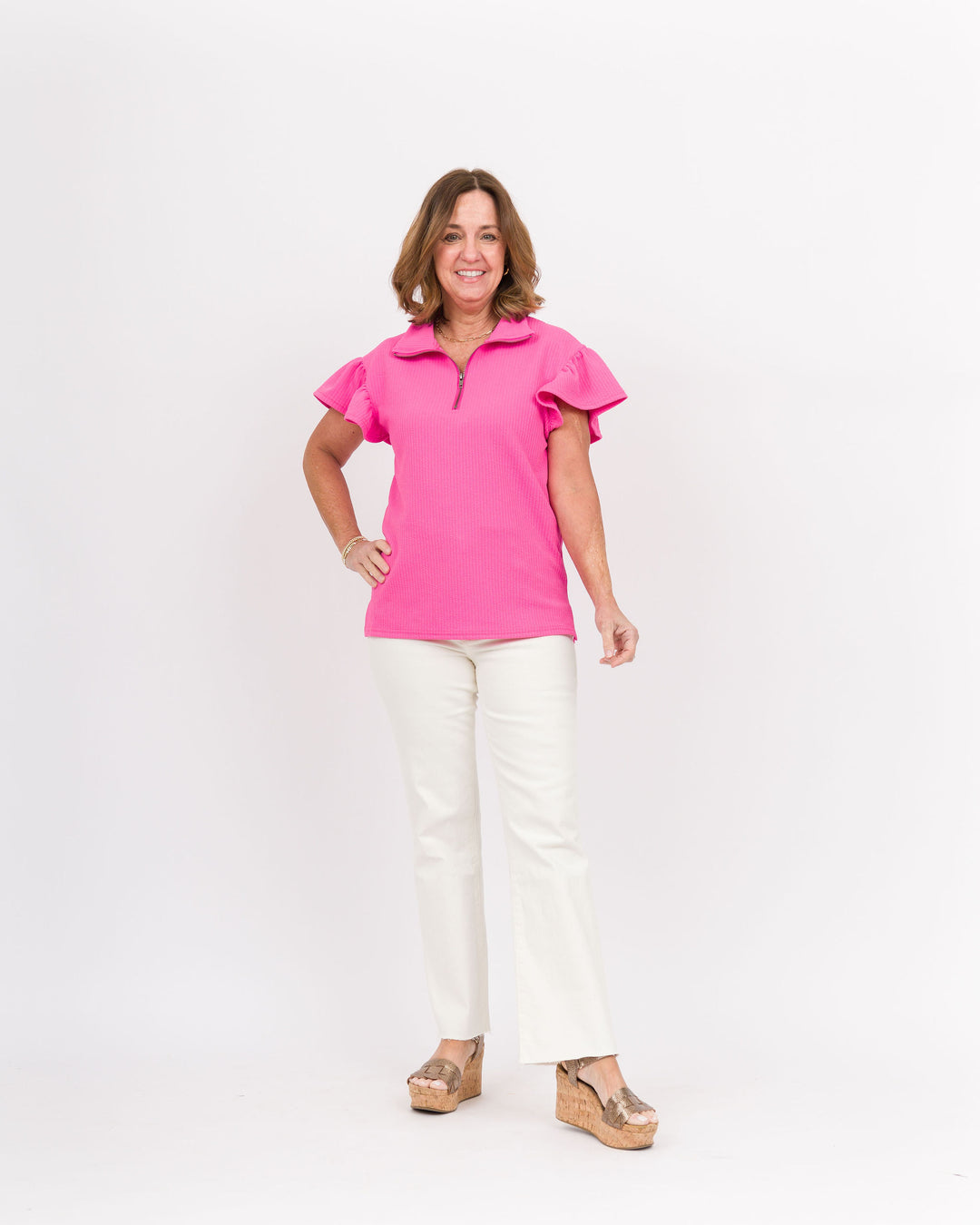 Sally Quarter Zip Top Hot Pink