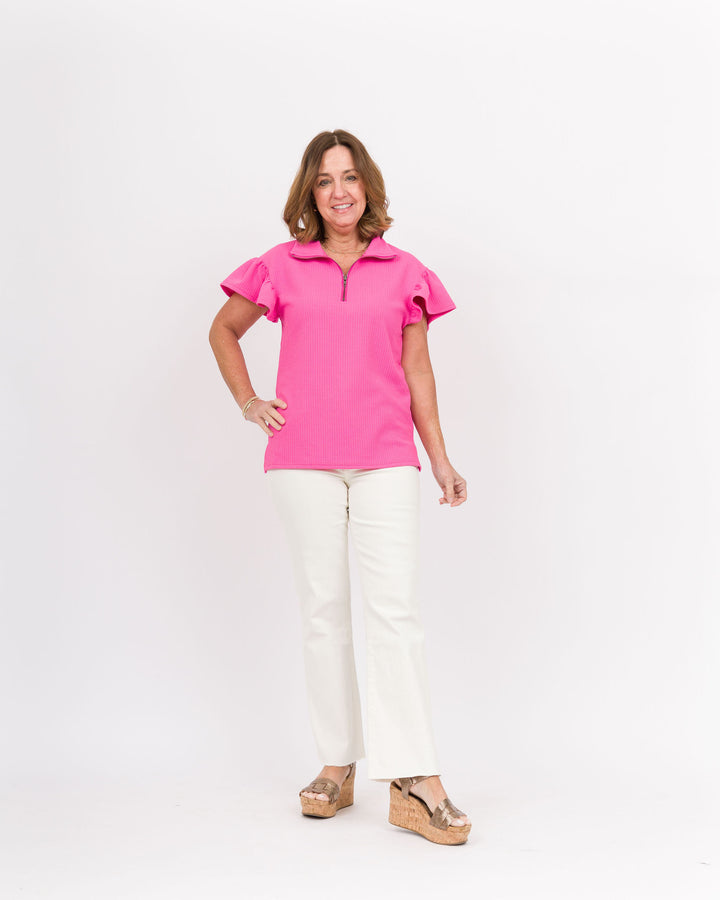 Sally Quarter Zip Top Hot Pink