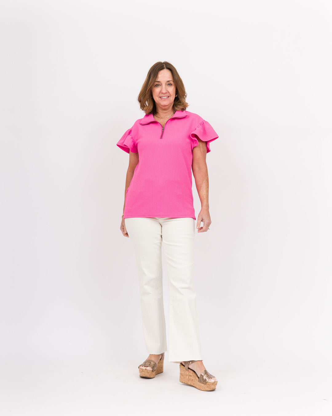 Sally Quarter Zip Top Hot Pink