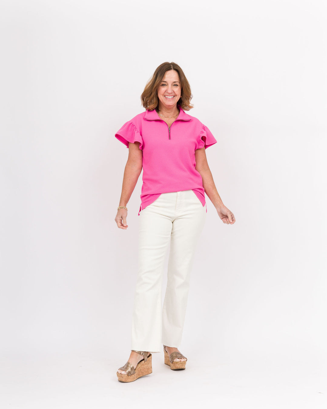 Sally Quarter Zip Top Hot Pink