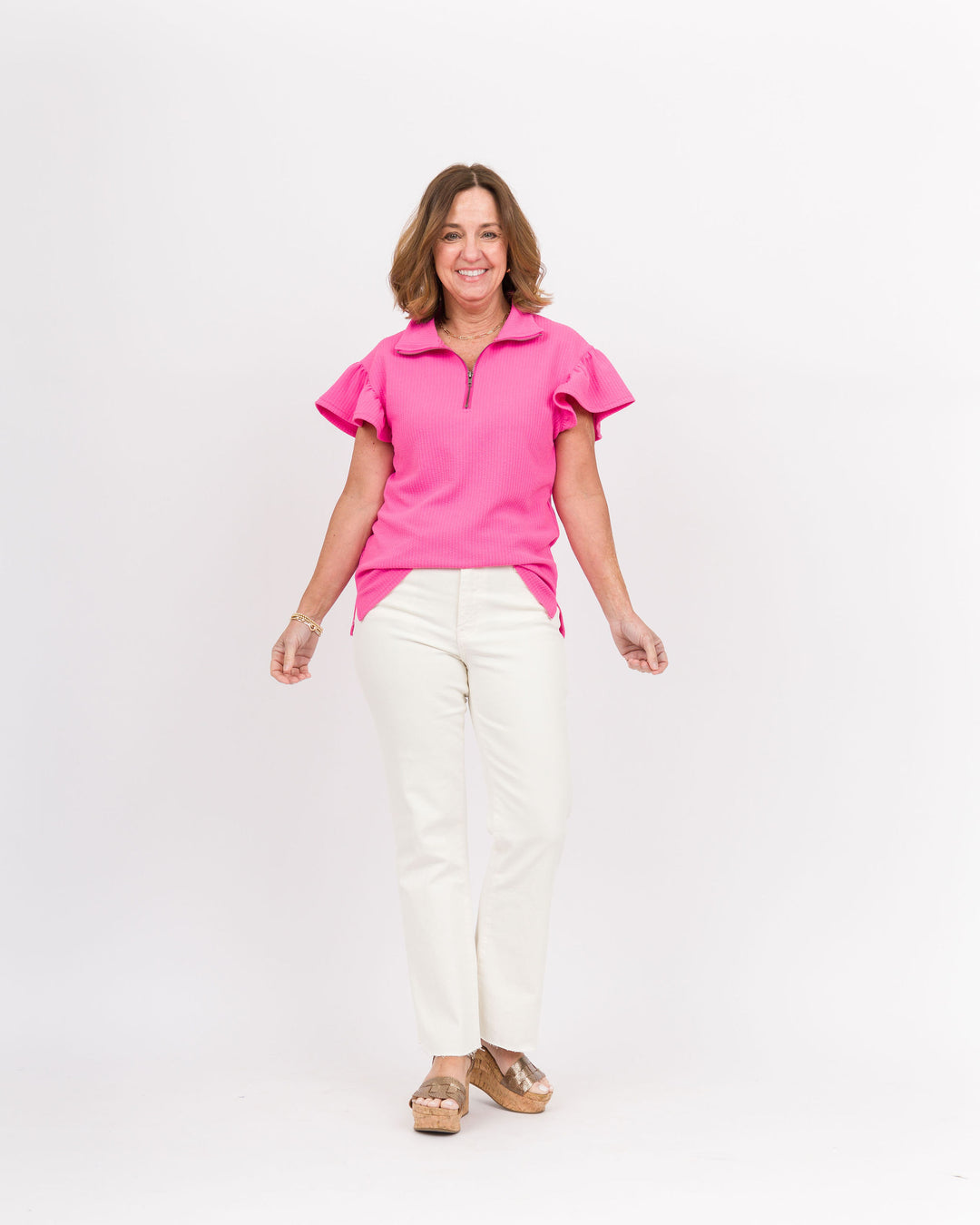 Sally Quarter Zip Top Hot Pink