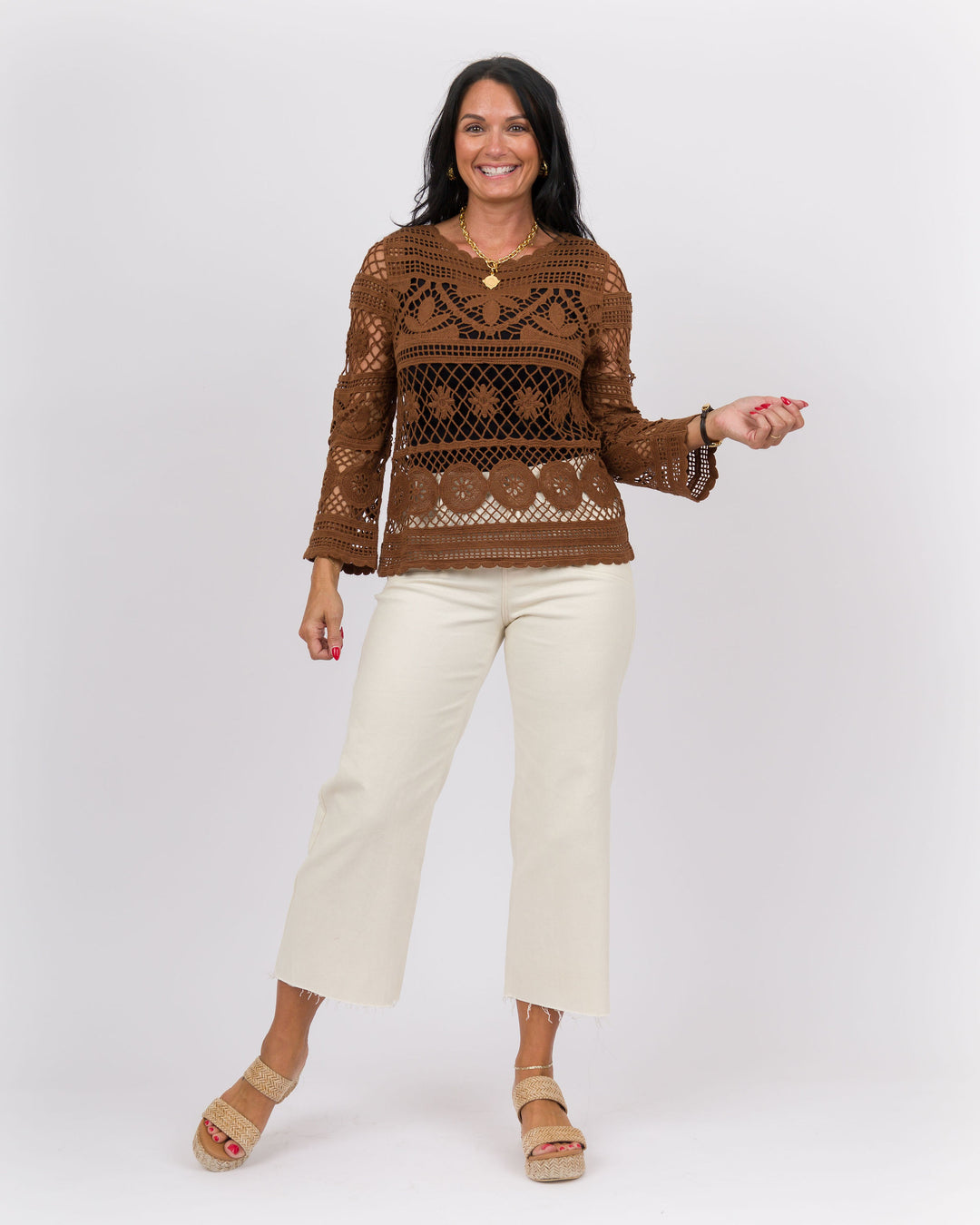 Elise Crochet Top Brown