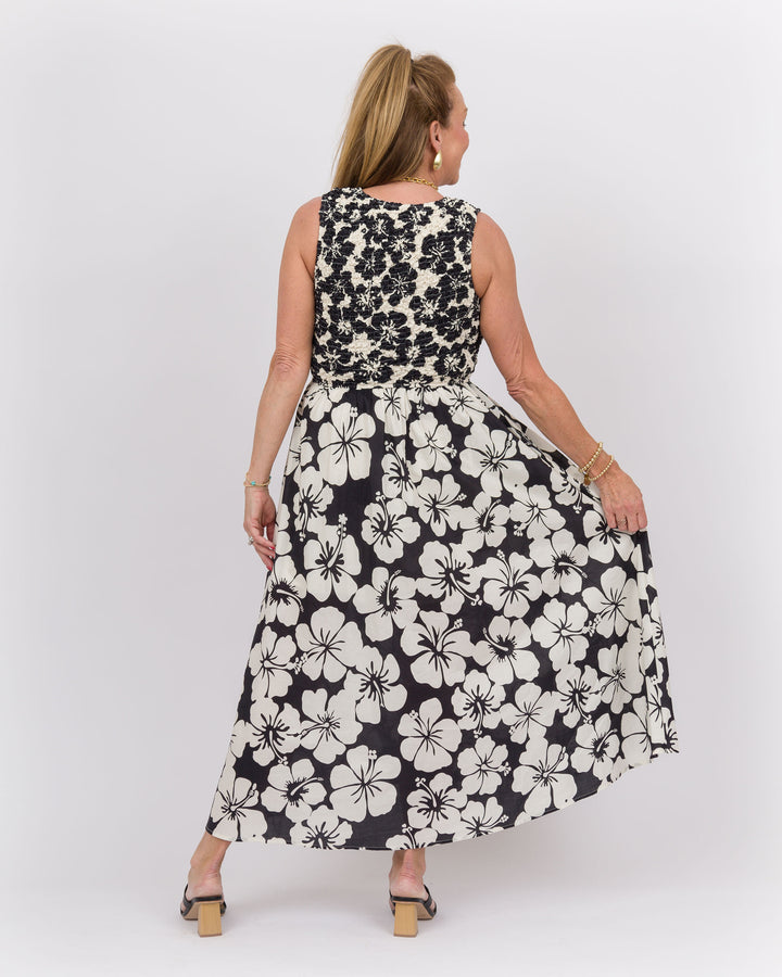Black & White Sleeveless Floral Dress