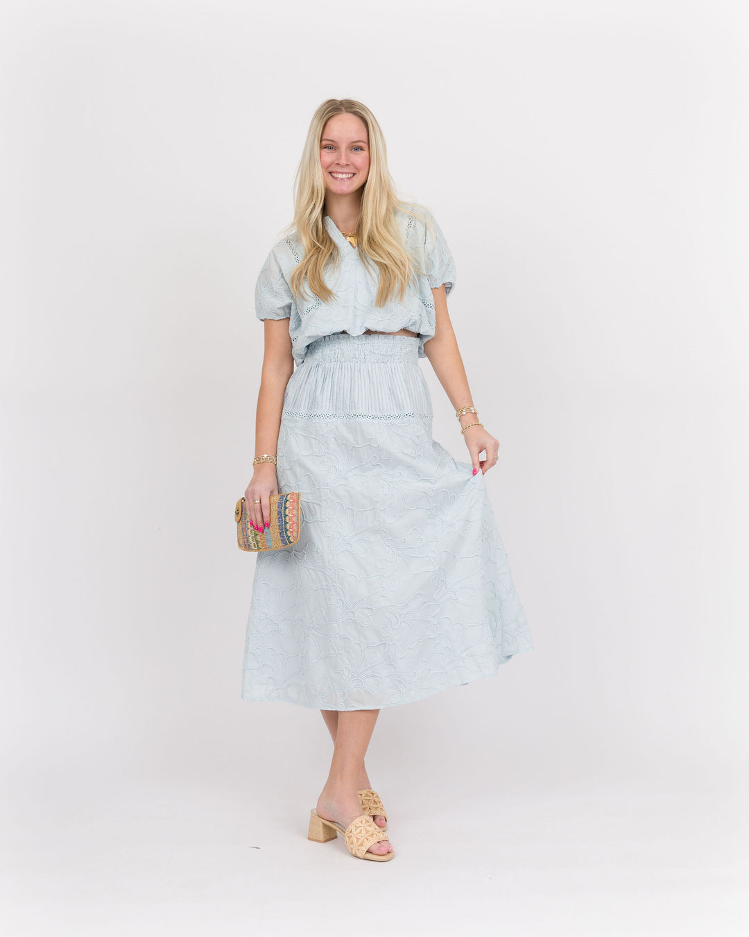 Daria Crystal Blue Top-Skirt Set