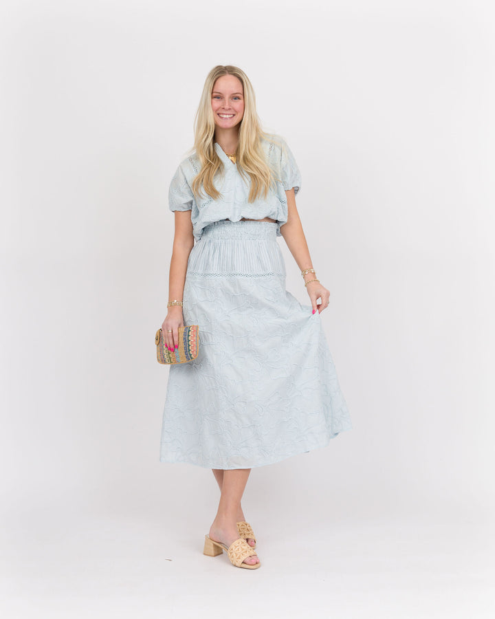 Daria Crystal Blue Top-Skirt Set