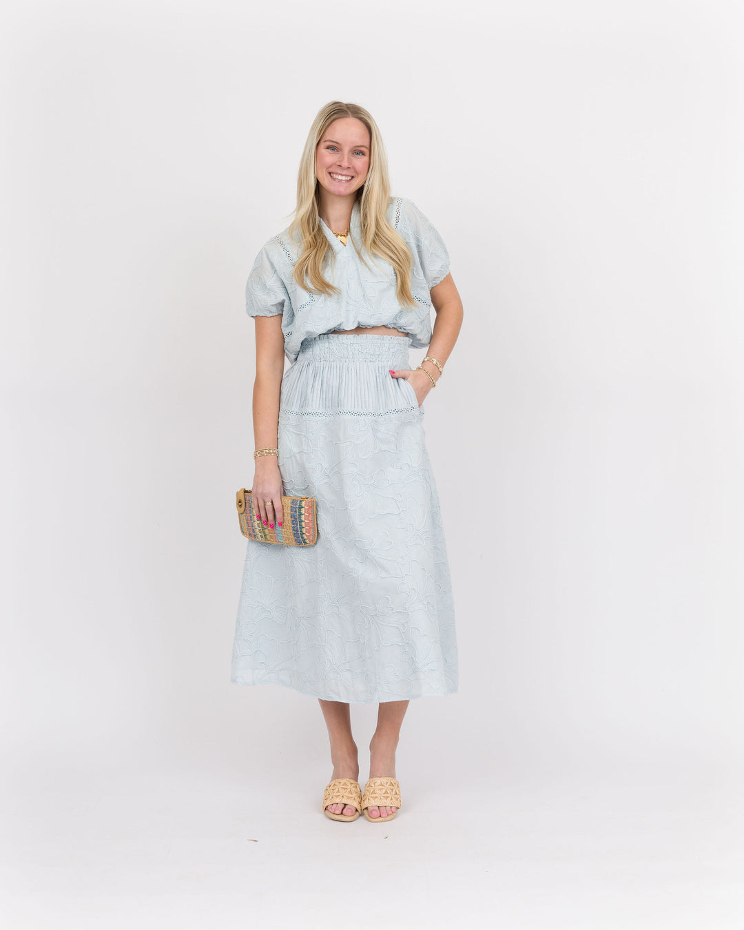 Daria Crystal Blue Top-Skirt Set