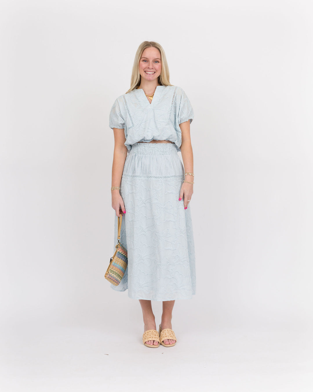 Daria Crystal Blue Top-Skirt Set