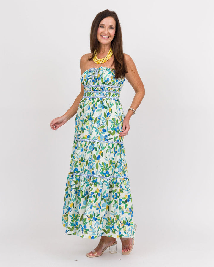 Cobalt Citrus Floral Maxi Dress