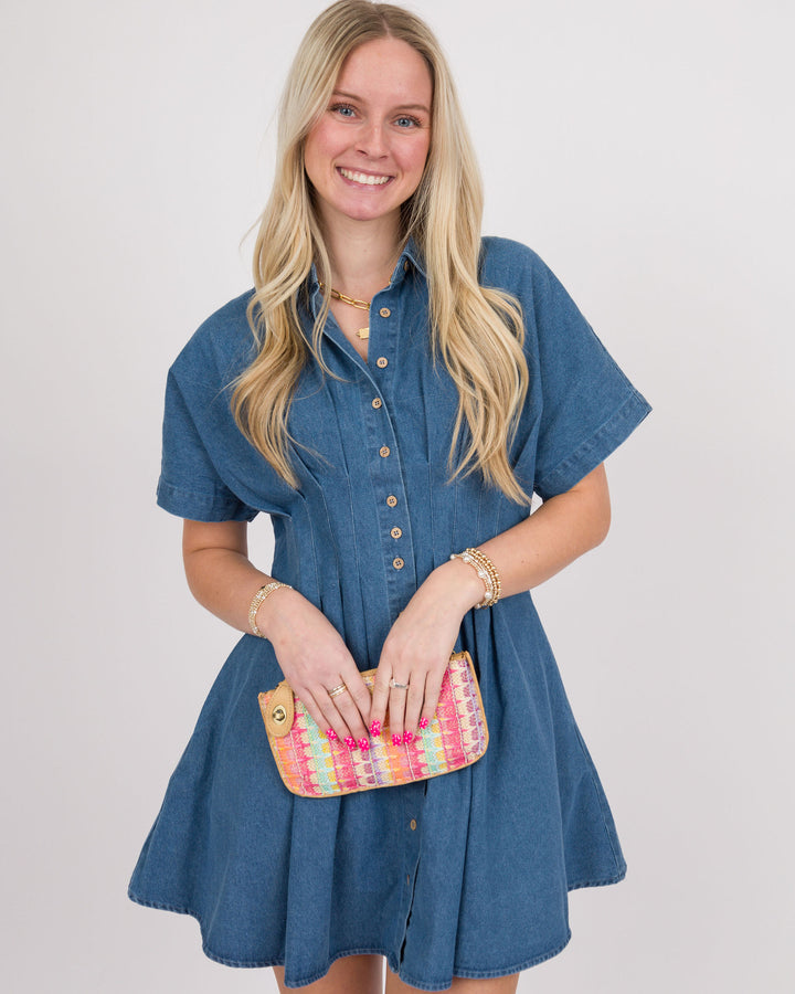 Joy Susan Bright Multi Woven Stripe Straw Mini Wristlet Crossbody