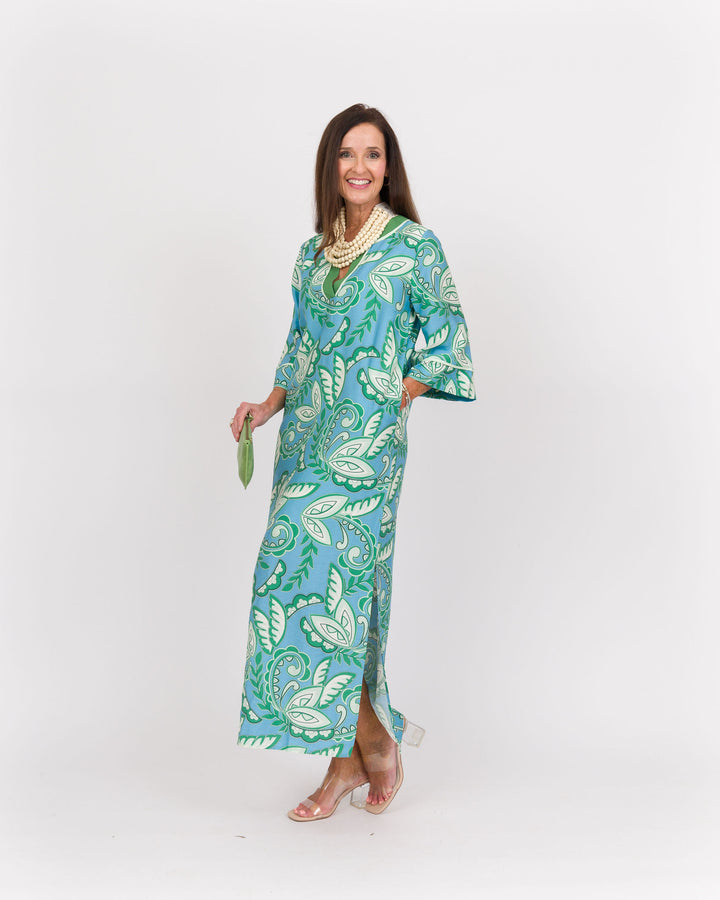 Green Paisley Trimmed Maxi Dress