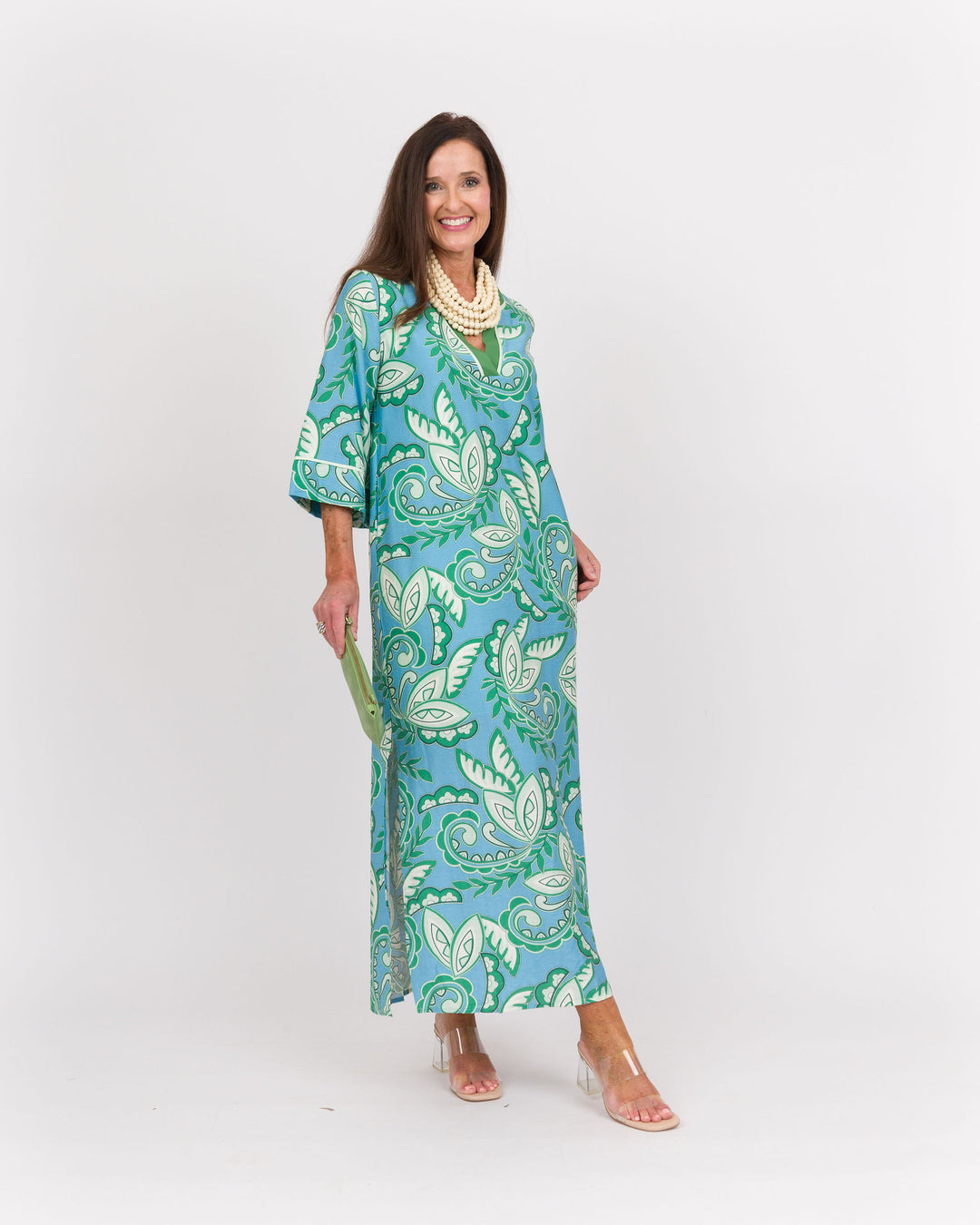 Green Paisley Trimmed Maxi Dress