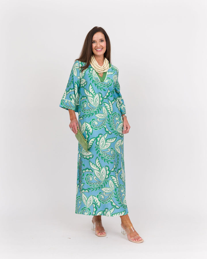 Green Paisley Trimmed Maxi Dress