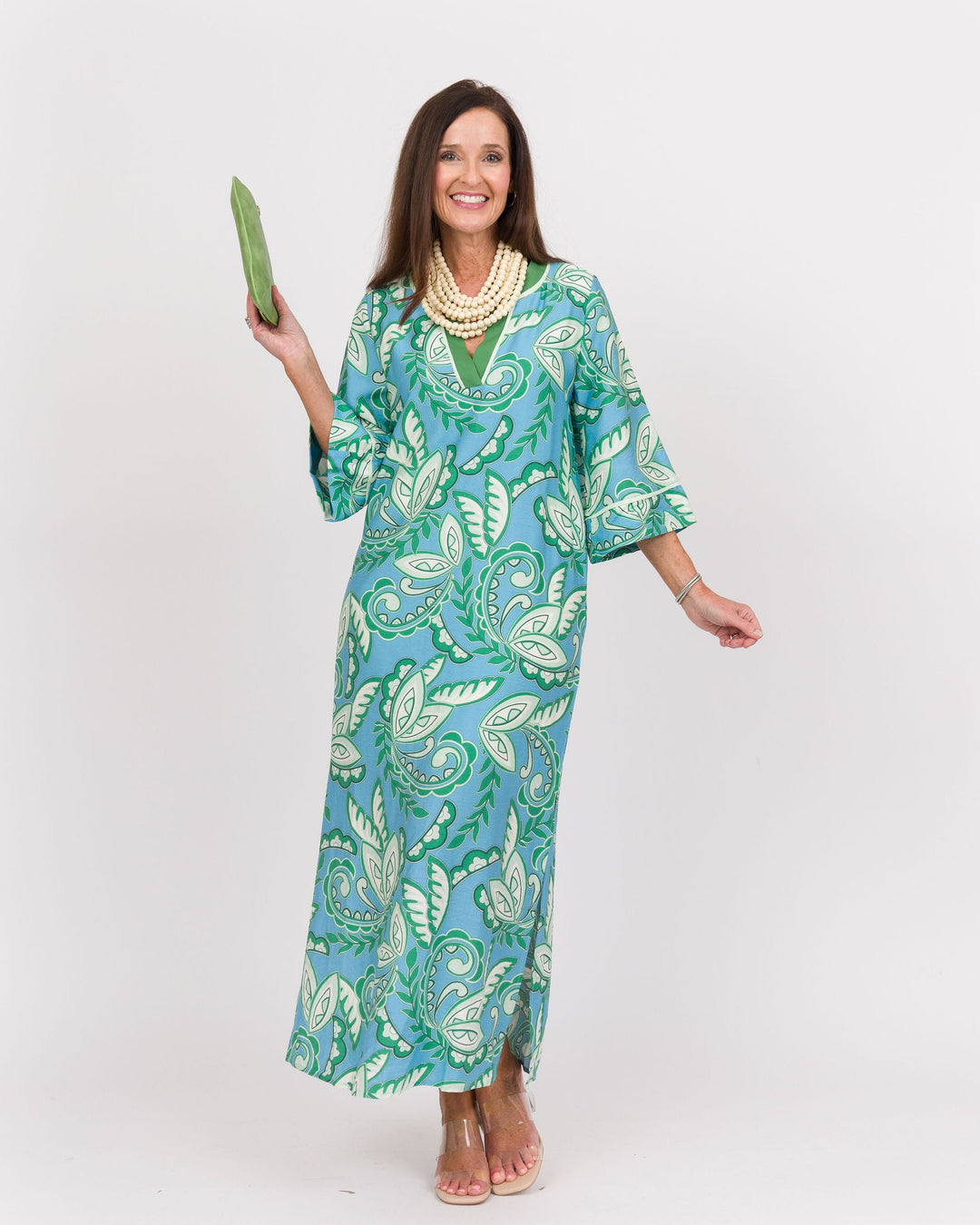 Green Paisley Trimmed Maxi Dress L Green Paisley Trimmed Maxi Dress L