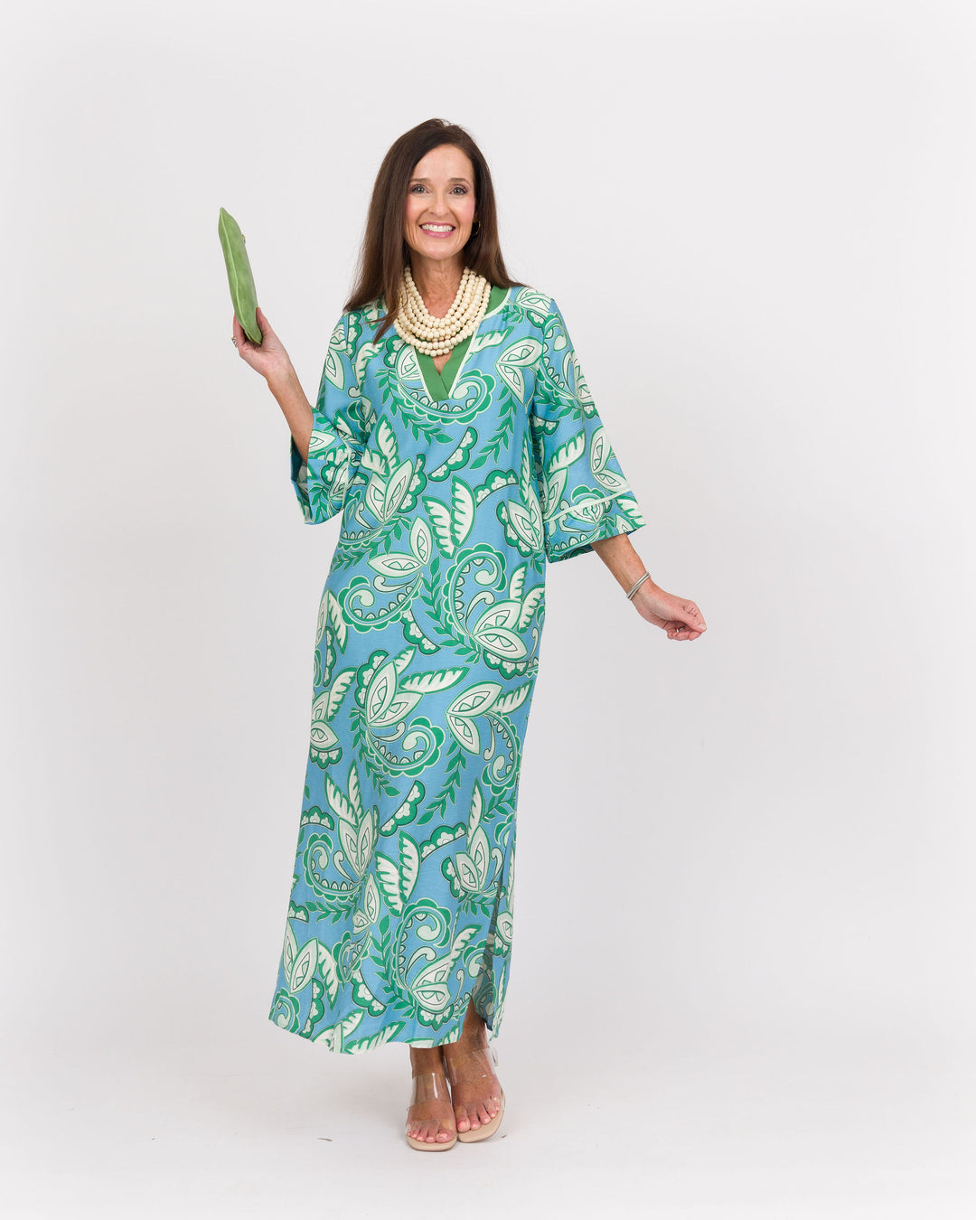 Green Paisley Trimmed Maxi Dress