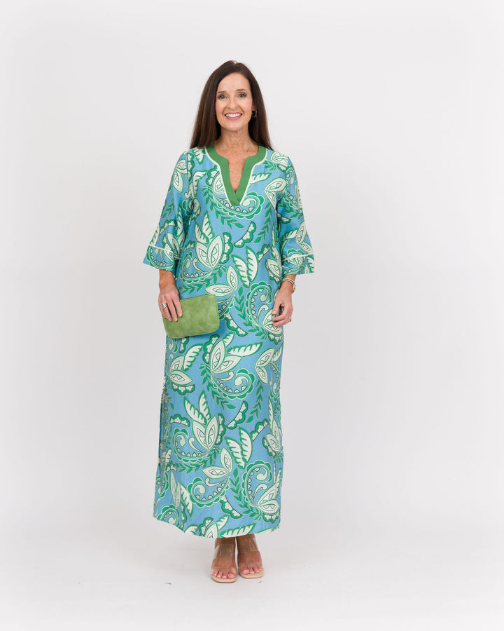 Green Paisley Trimmed Maxi Dress
