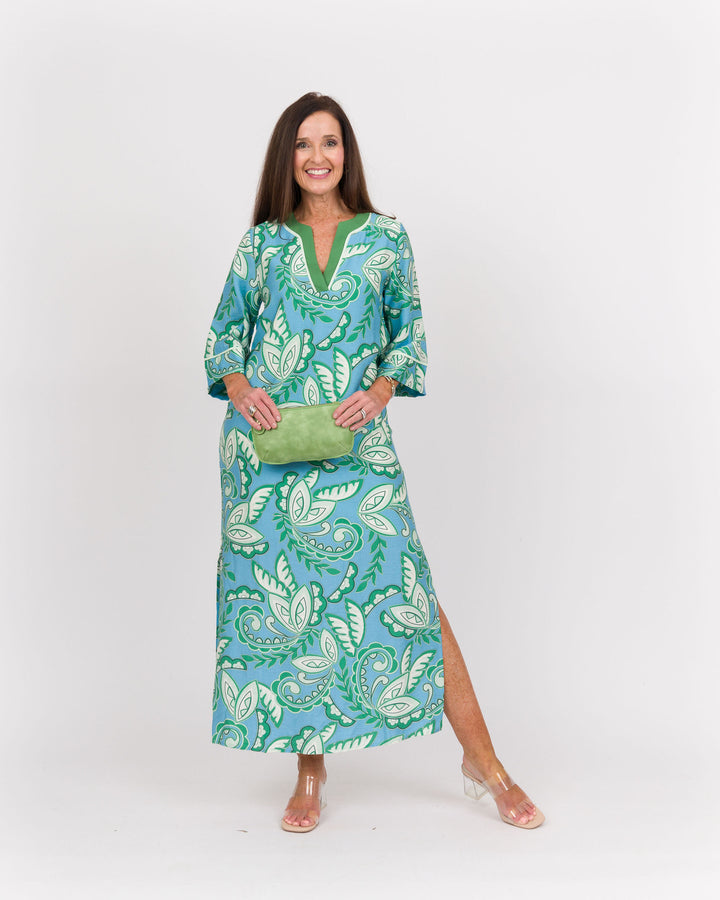 Green Paisley Trimmed Maxi Dress
