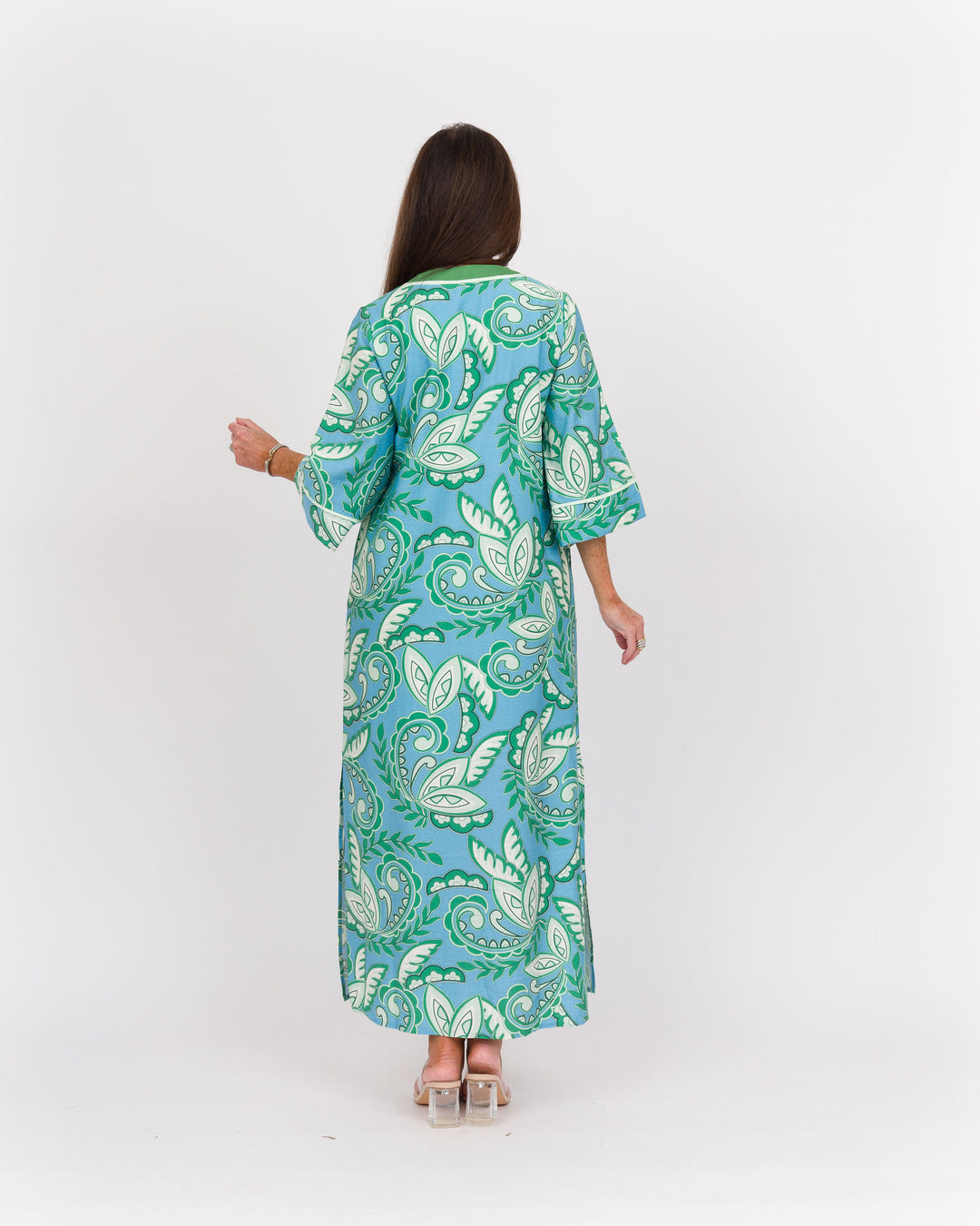 Green Paisley Trimmed Maxi Dress