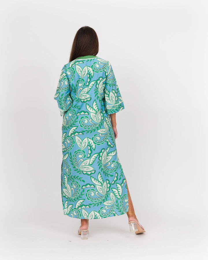 Green Paisley Trimmed Maxi Dress