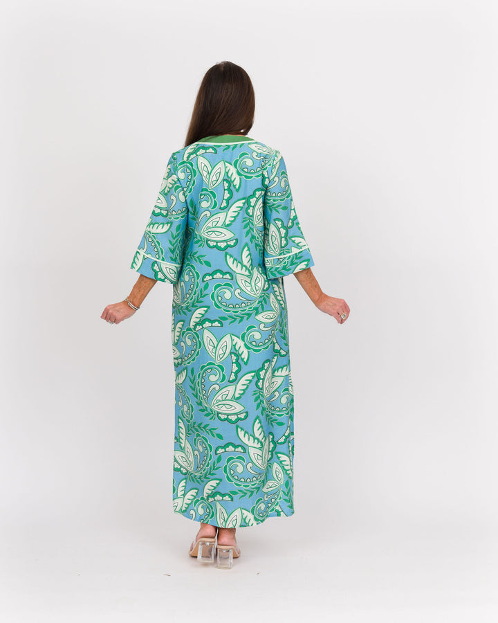 Green Paisley Trimmed Maxi Dress