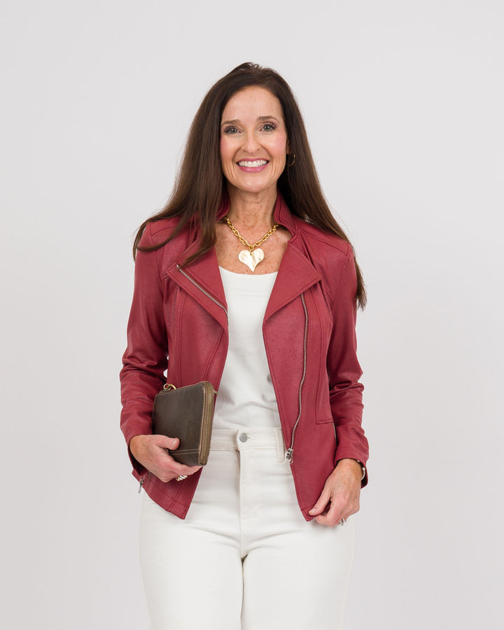 Clara Sunwoo Leather Knit Jacket - Ruby-Final Sale