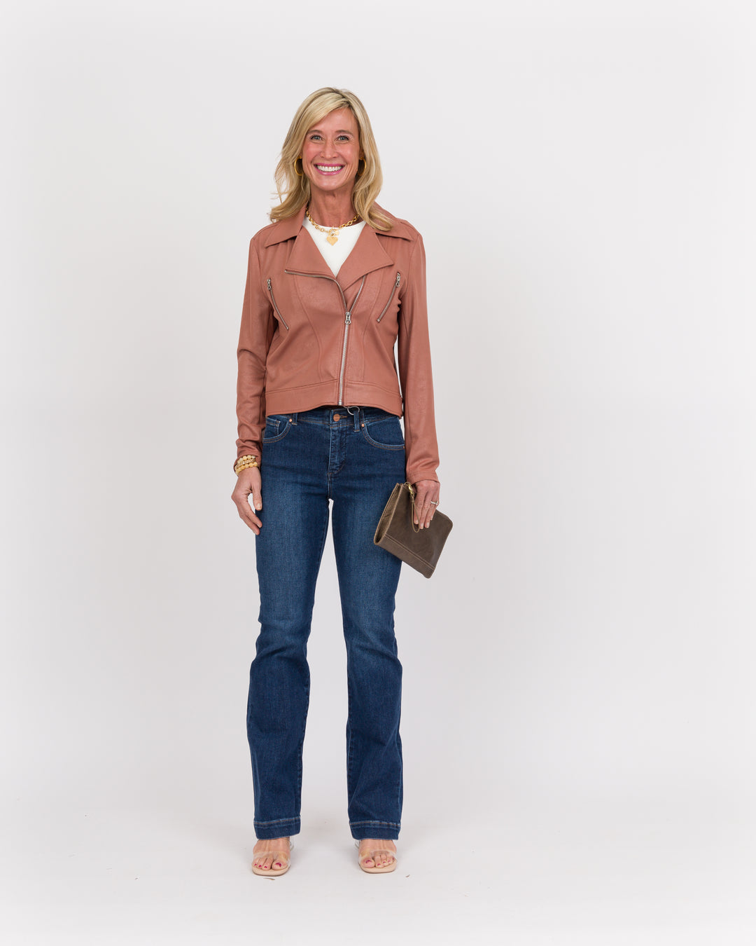 Clara Sunwoo Liquid Leather Zip Cuff Moto Waist Jacket - Tan-Final Sale