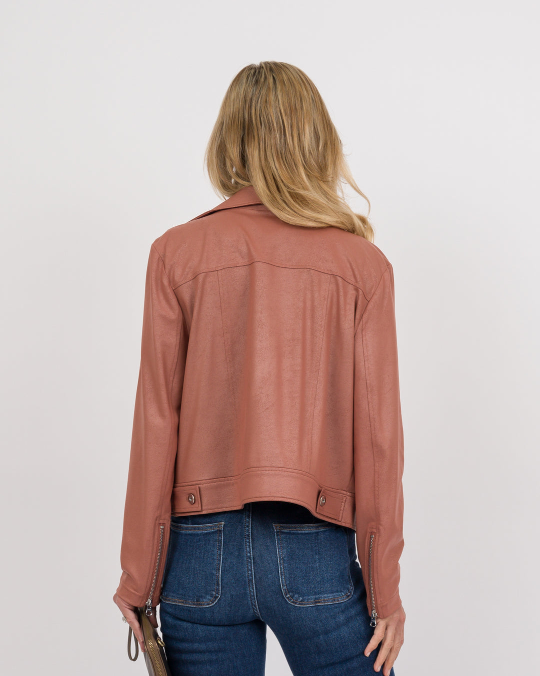 Clara Sunwoo Liquid Leather Zip Cuff Moto Waist Jacket - Tan-Final Sale