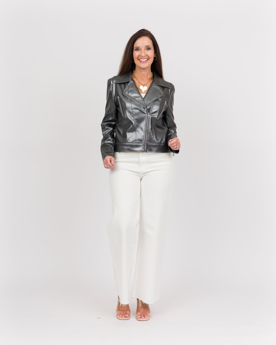 Clara Sunwoo Vegan Sheen - Zip Cuff Moto Waist Jacket - Gunmetal-Final Sale