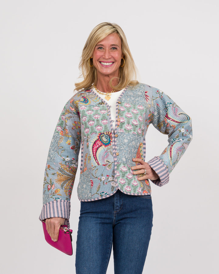 Handmade Vintage Quilted Patchwork Jacket Grey