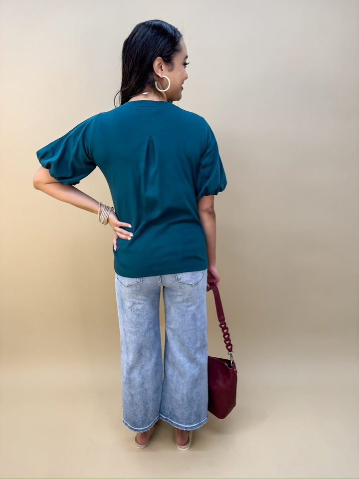 Blossom Pleated Shirt-Teal