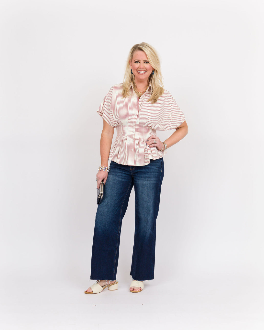 Raspberry Striped Pleated Top