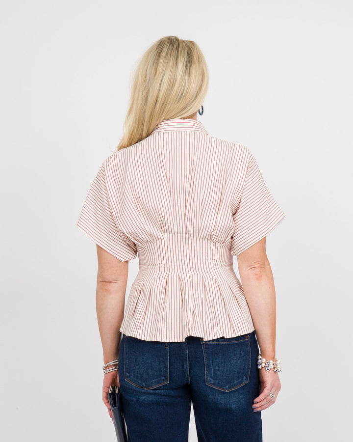 Raspberry Striped Pleated Top