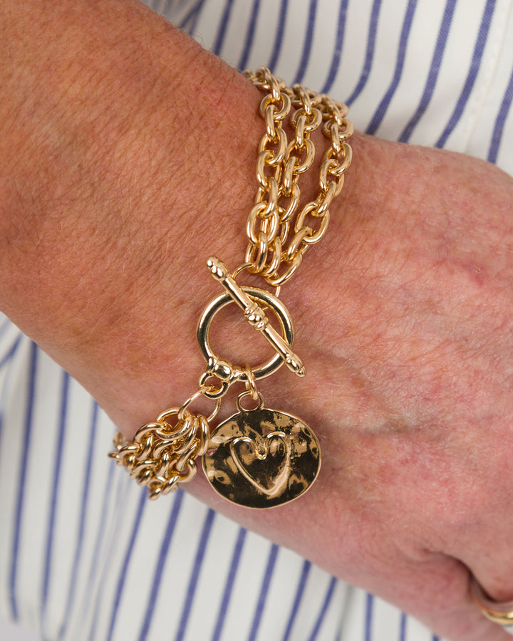 Gold Toggle Chain Heart Bracelet