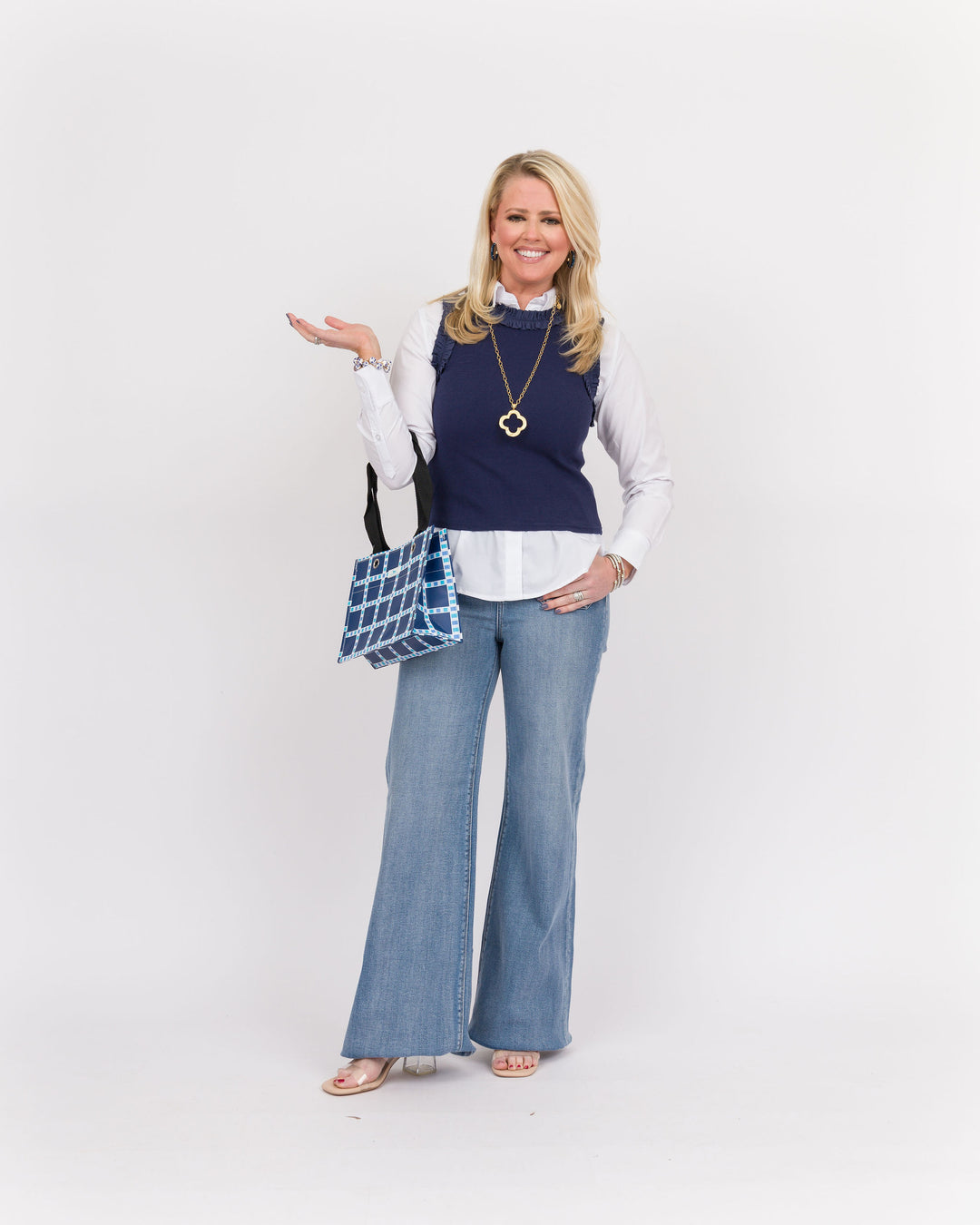 Navy Ruffled Sleeveless Top