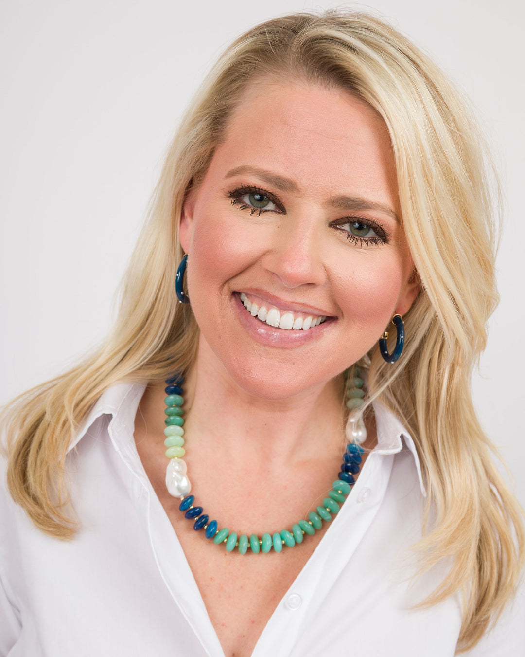 Stone and Flat Bead Necklace - Blue & Green