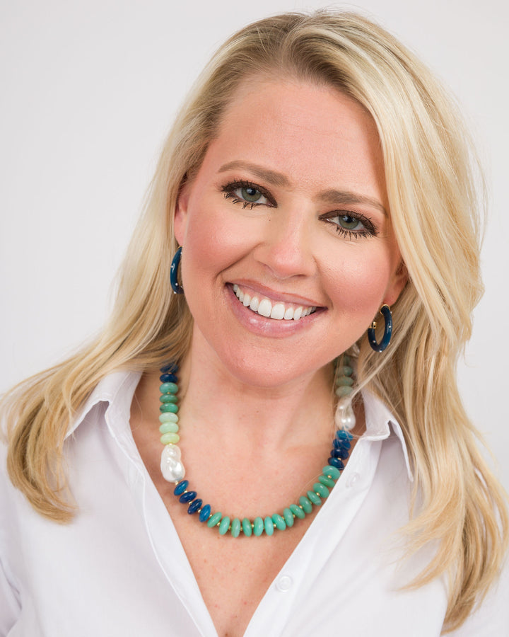 Stone and Flat Bead Necklace - Blue & Green