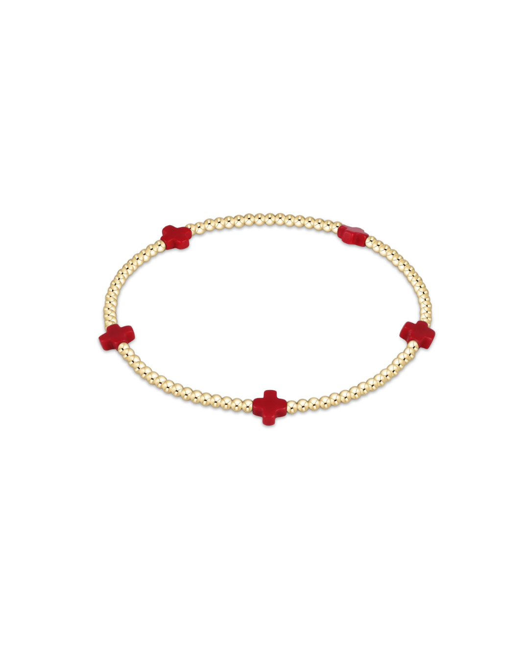 enewton Signature Cross Small Gold Pattern 2mm Bead Bracelet - Red