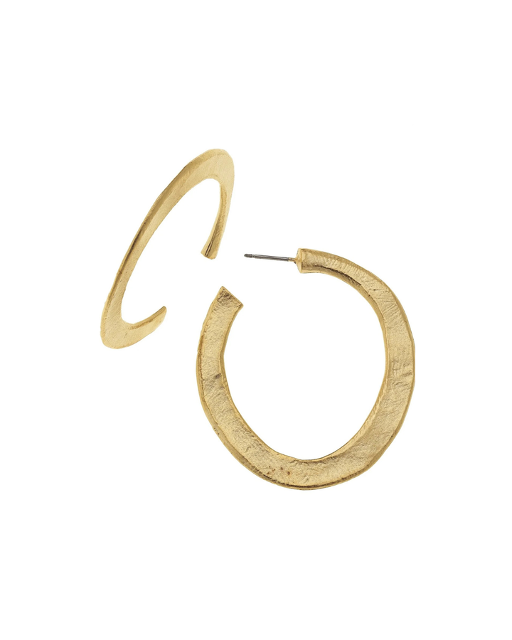 Susan Shaw Hammered Hoop Earrings - Medium - Gold