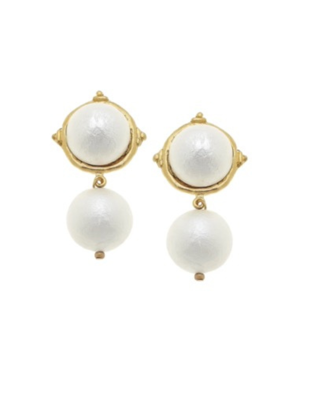 Susan Shaw Gold Cotton Pearl Cab with Cotton Pearl Drop Earrings