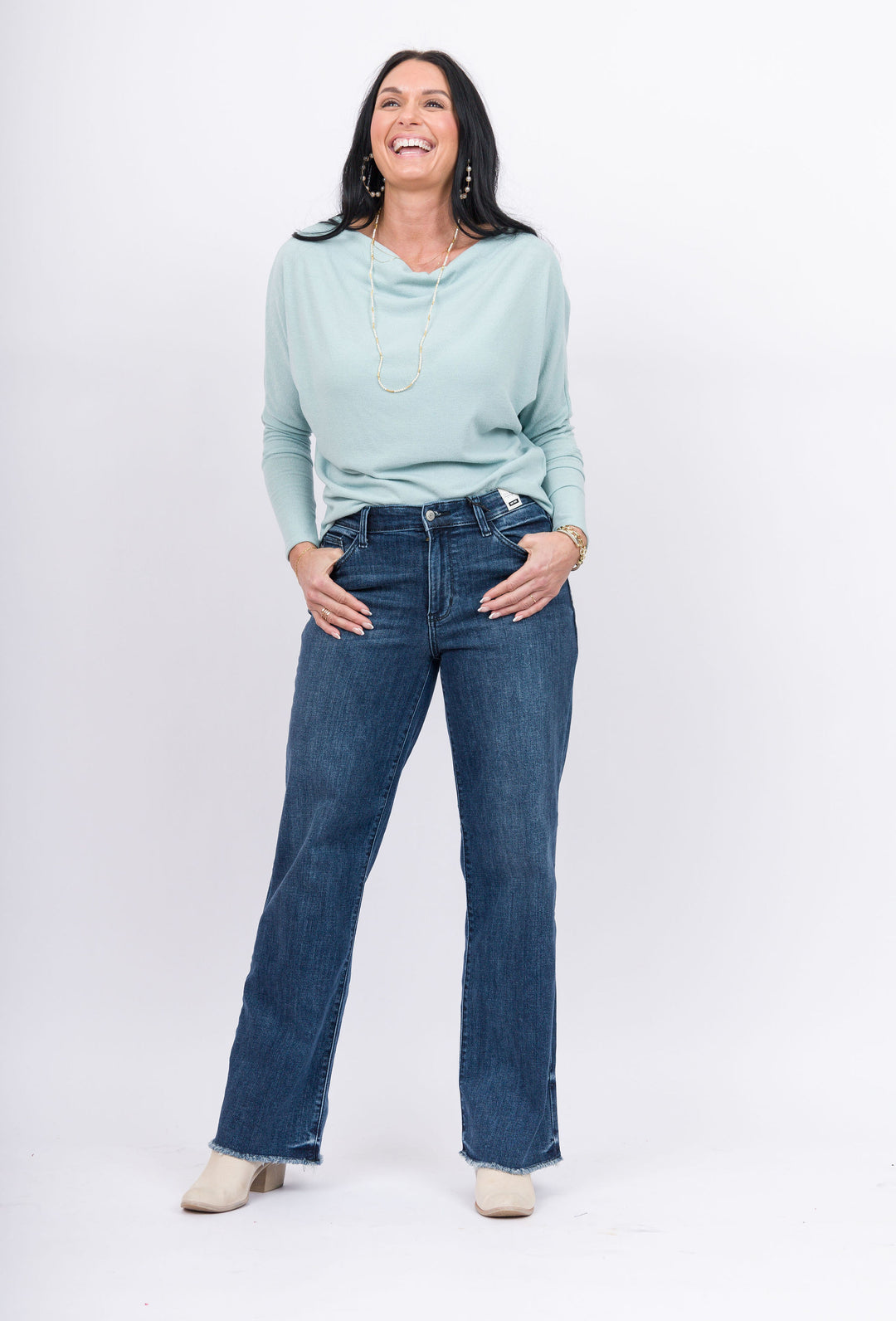 Judy Blue Mid Rise Wide Leg with Tint Denim -Dark