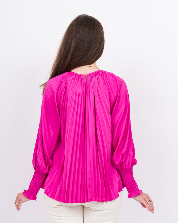 Joy Joy Pleated Bishop Sleeve Top - Cerise