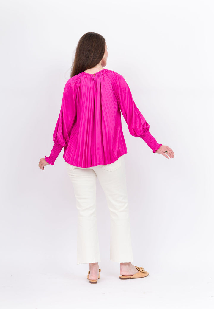 Joy Joy Pleated Bishop Sleeve Top - Cerise