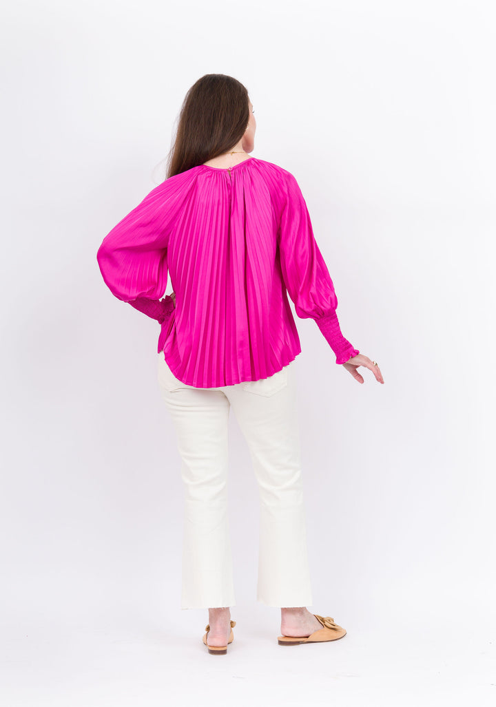 Joy Joy Pleated Bishop Sleeve Top - Cerise